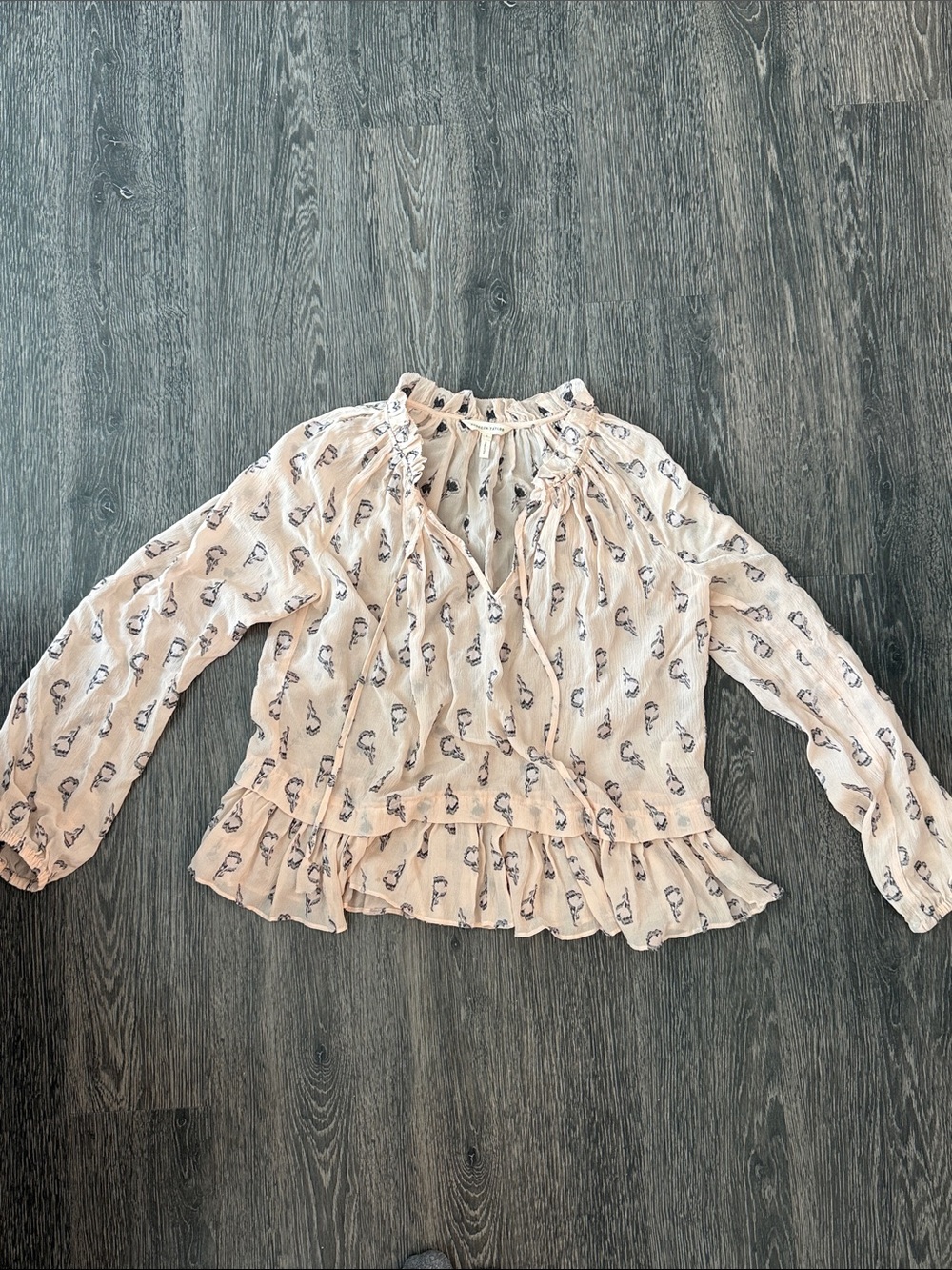 Rebecca Taylor Silk Blouse Long Sleeve Size 0 | Blush Pink Ruffle Peasant Style